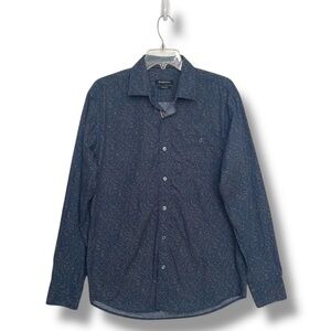 Bugatchi Blue Speckled Button-Up Shirt – Men’s Medium Shaped Fit 100% Cotton